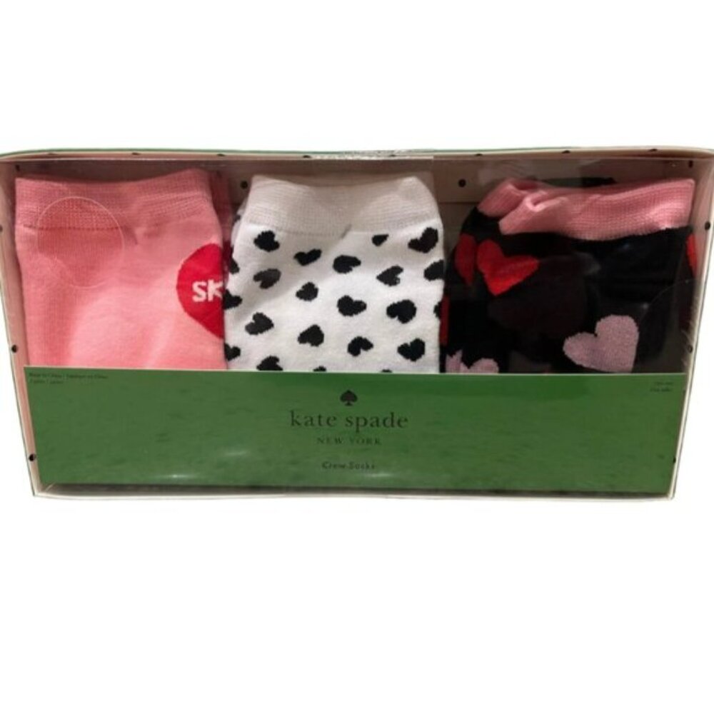Kate Spade Crew Socks set of 3 White Pink Black NIB